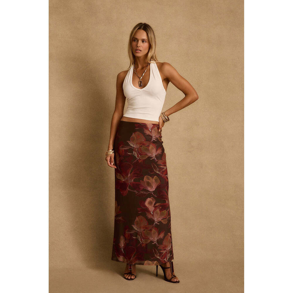 12th Tribe Brown Floral Maxi Skirt